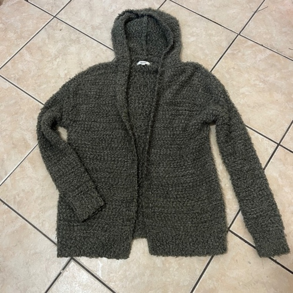 Mudd Womens Hooded Popcorn Knit Cardigan XSmall Olive Goblin Cozy Cottage Cabin‎